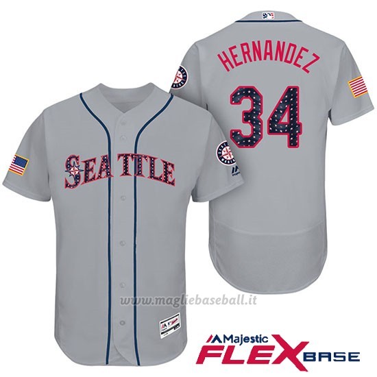 Maglia Baseball Uomo Seattle Mariners 2017 Estrellas y Rayas Felix Hernandez Grigio Flex Base